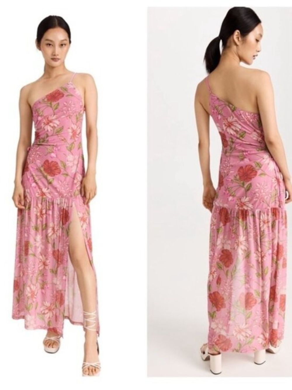 Hansen & Gretal Pink Floral One-Shoulder Maxi Dress